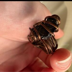 Artisan Copper Wire Ring with Black Stone Accent